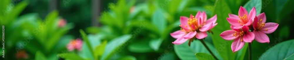 Pink ixora chinensis flowers stand out against the vibrant green foliage in a lush tropical garden, natural, exotic Pink ixora chinensis flowers stand out against the vibrant green foliage in a lush tropical garden, natural, exotic