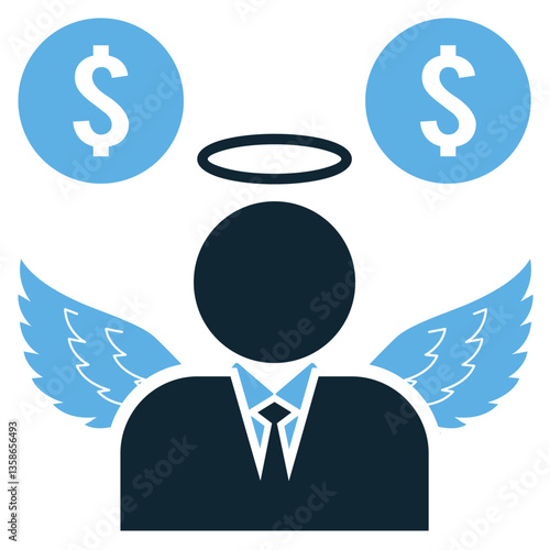 Angel investor icon vector representing financial backing, startup funding, and venture capital. Ideal for business investment, entrepreneurship, and finance.