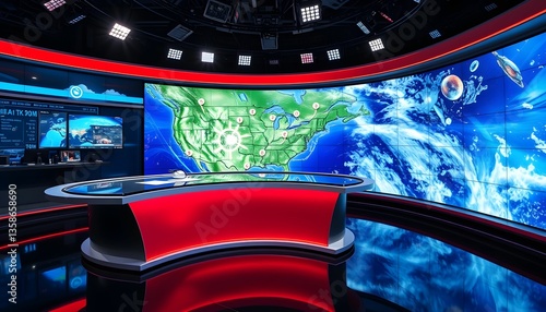 Modern Weather Broadcast Studio with Advanced Technology and Immersive Visuals