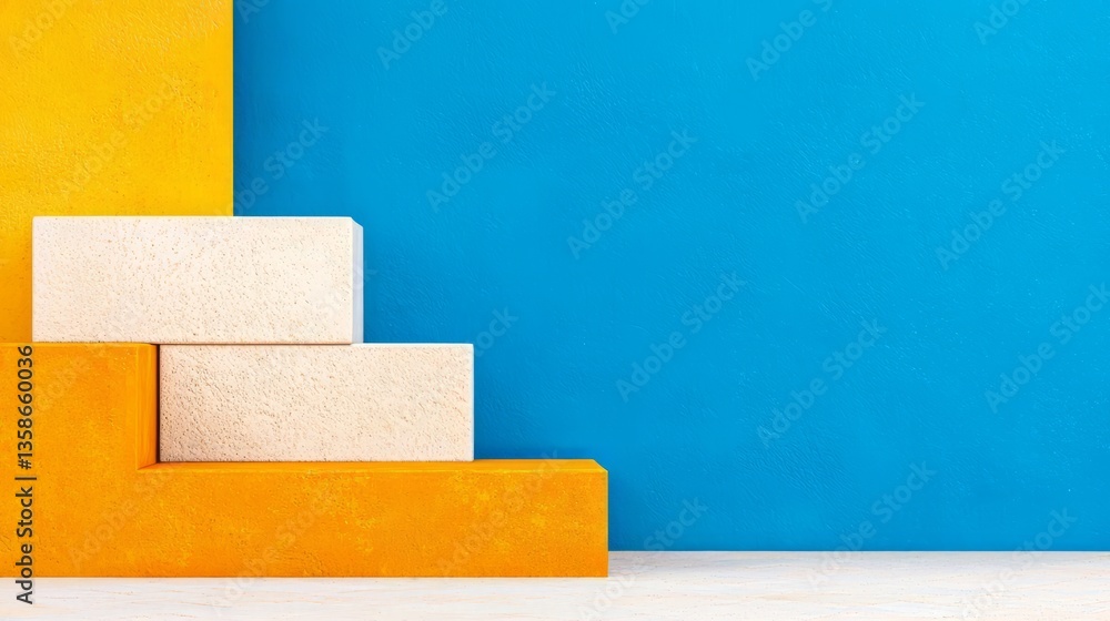 Modern Product Display Featuring Yellow And Blue Background Modern Product Display Featuring Yellow And Blue Background