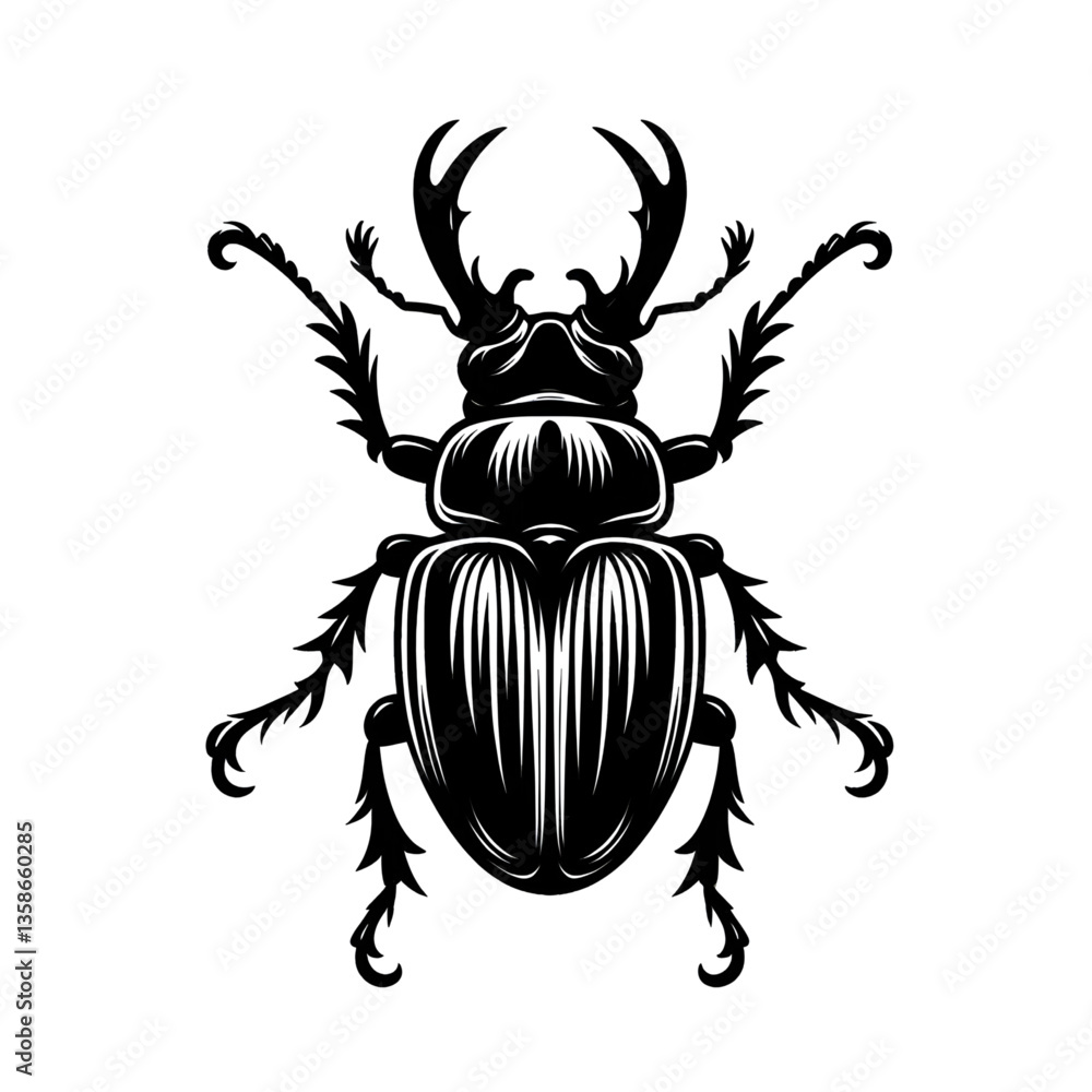A black and white beetle silhouette vector style A black and white beetle silhouette vector style