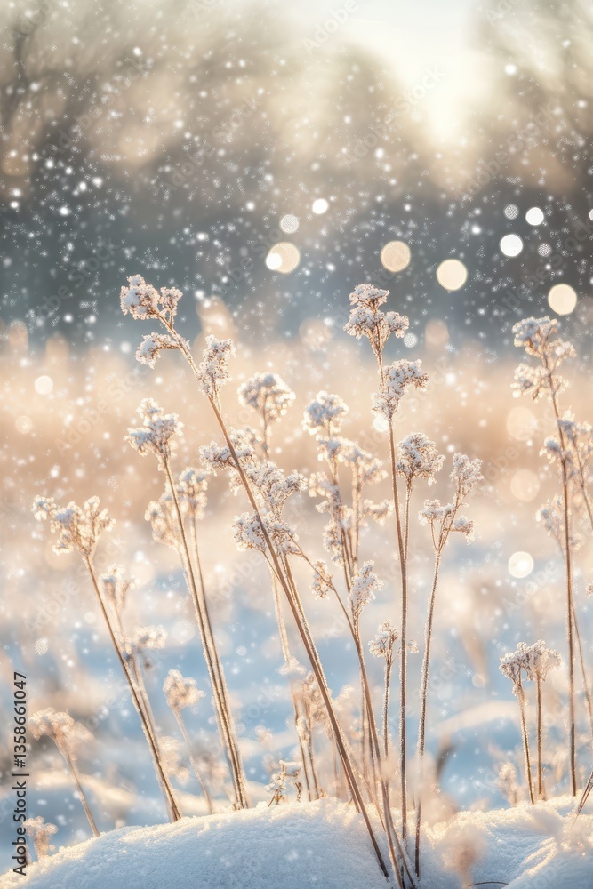 Obraz premium Photorealistic Snow Drifts and Bokeh Lights.
