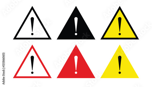 Set of exclamation mark in colorful triangle shape. danger sign, warning sign, triangle attention sign. attention signs
