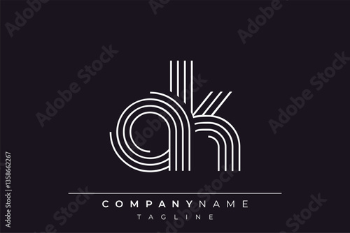 Creative AK lines letter logo design. A simplistic and elegant abstract logo design with linear patterns and initials, suitable for contemporary branding.