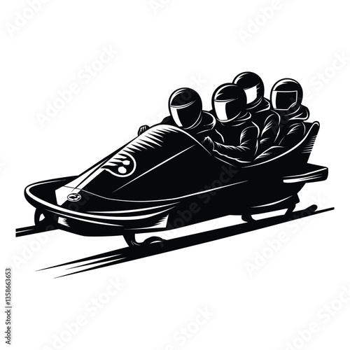 Bobsled team Silhouette, Vector, Icon, Logo, White Background.