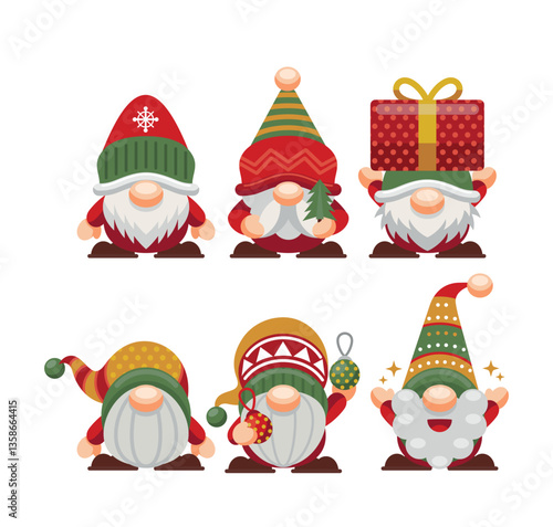 flat Christmas gnomes collection