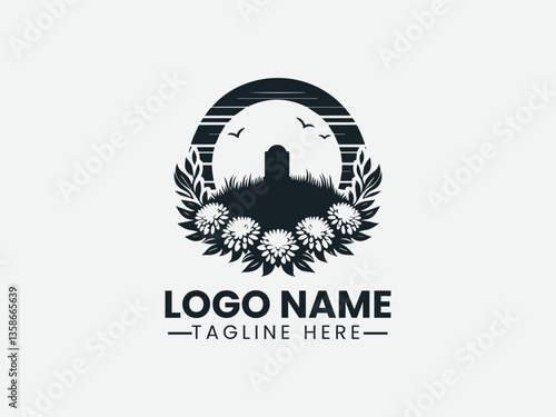 Hill Silhouette Grave Chrysanthemum Logo Design, Chrysanthemum Grave Hill Logo