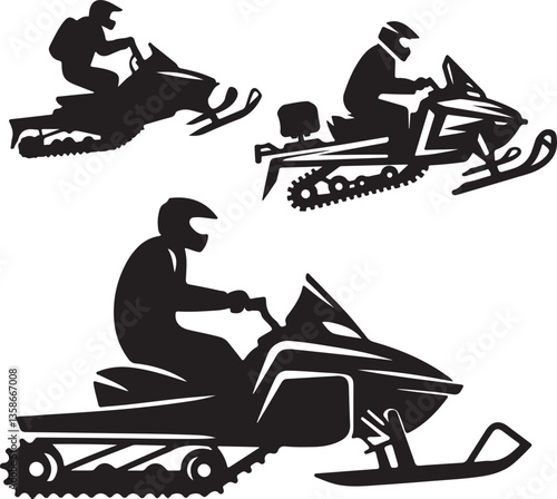 snowmobiling logo or icon silhouette set vector art illustration