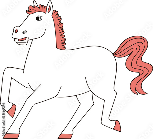 Cartoon Horse with Pink Mane and Tail