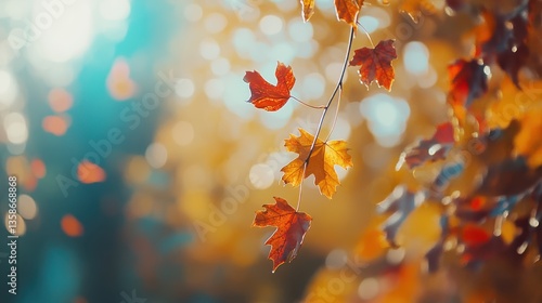 Blurred Autumn Background with Falling Leaves