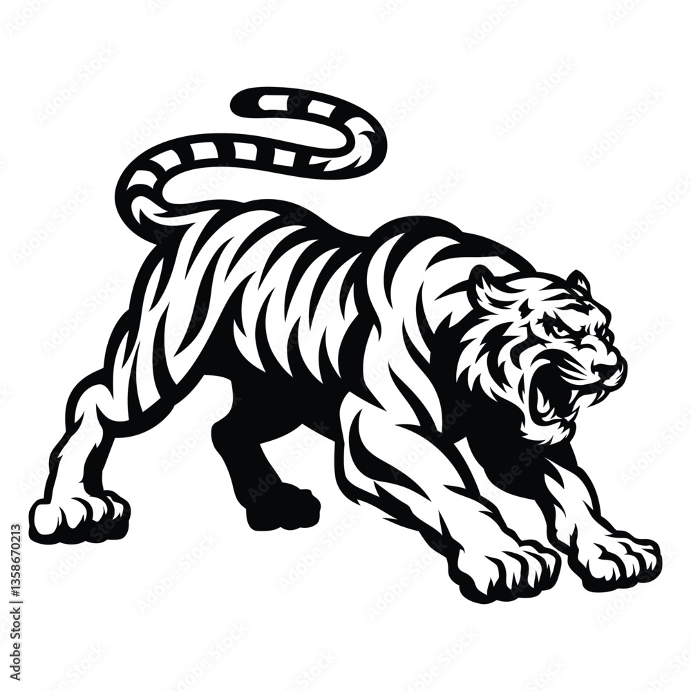 Fototapeta premium Mascot Tiger Silhouette, Vector, Icon, Logo, White Background.