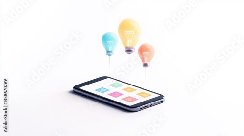 Wallpaper Mural Mobile Device with Colorful Light Bulbs Representing Creative Ideas Torontodigital.ca