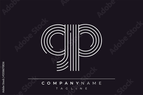 Creative GP lines letter logo design. A simplistic and elegant abstract logo design with linear patterns and initials, suitable for contemporary branding.
