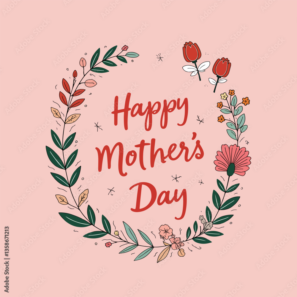 Obraz premium Happy Mother's Day Floral Wreath