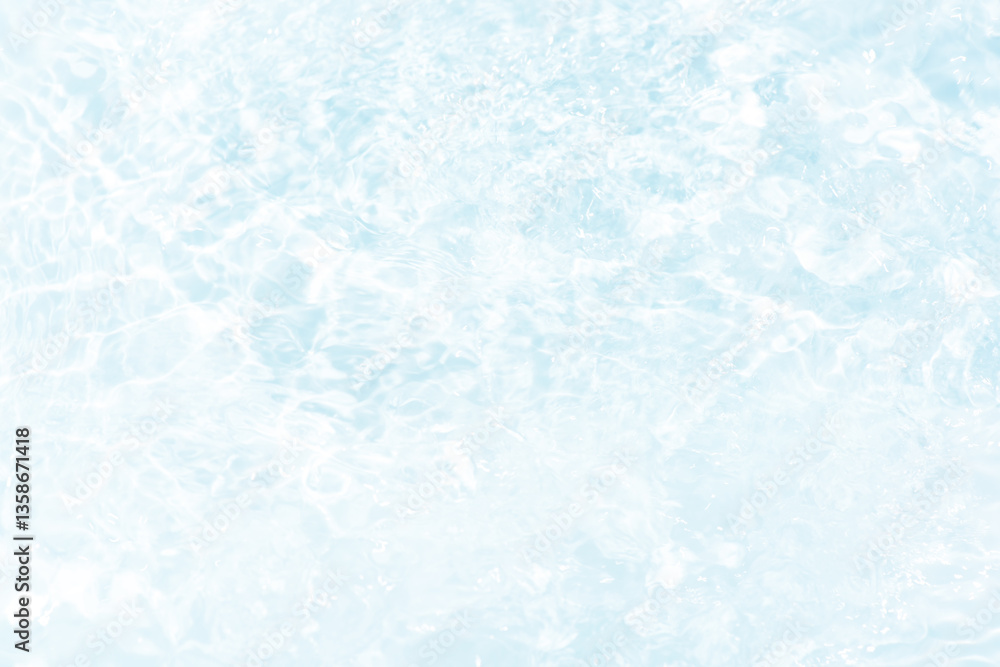 Obraz premium Blue water with ripples on the surface. Defocus blurred transparent blue colored clear calm water surface texture with splashes and bubbles. Water waves with shining pattern texture background.