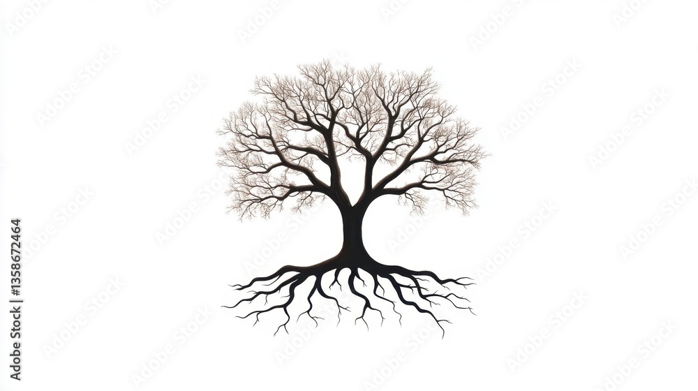 Fototapeta premium Elegant Bare Tree with Intricate Roots on a White Background