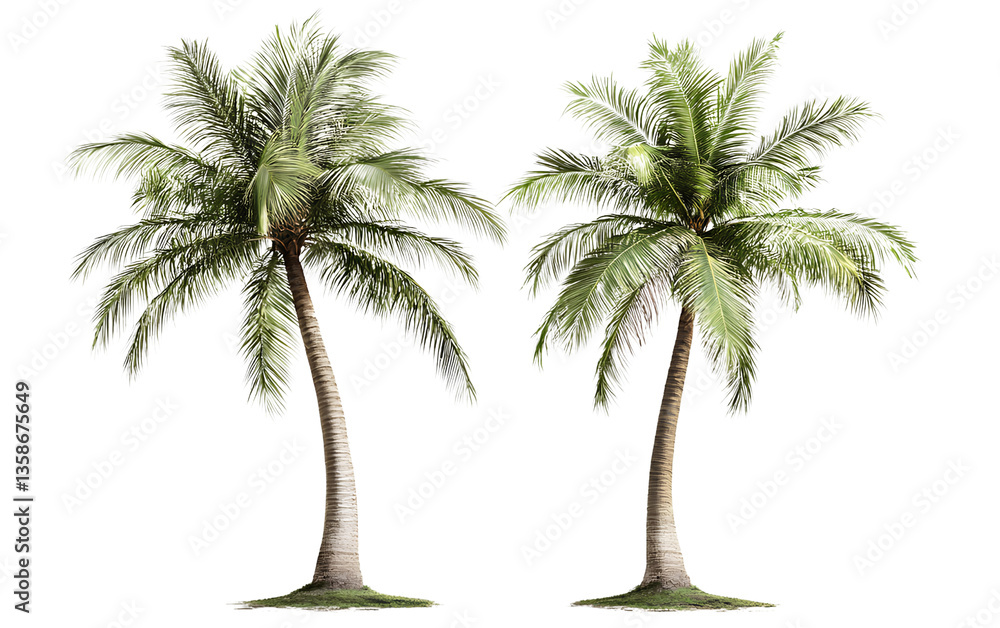 Obraz premium Two isolated, realistic palm trees on a transparent background