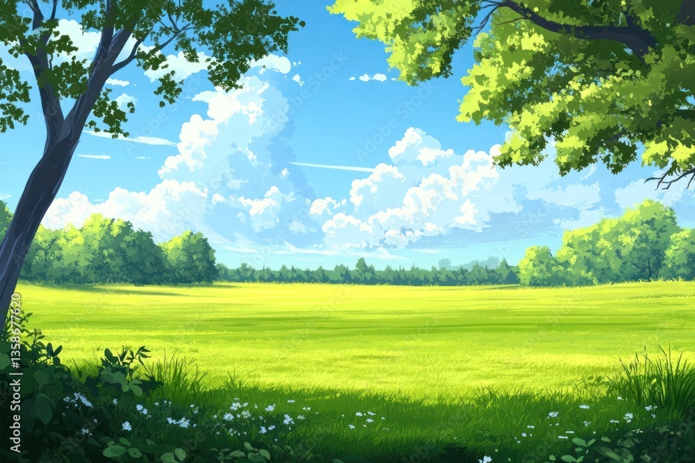 Fototapeta premium Green lawn landscape outdoors nature.