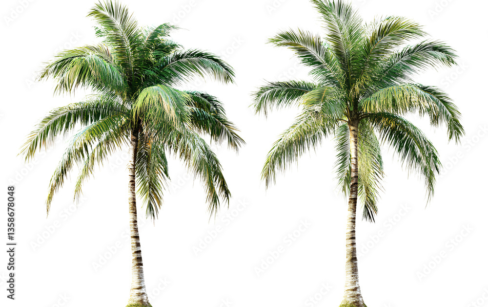 Obraz premium Two isolated, realistic palm trees on a transparent background