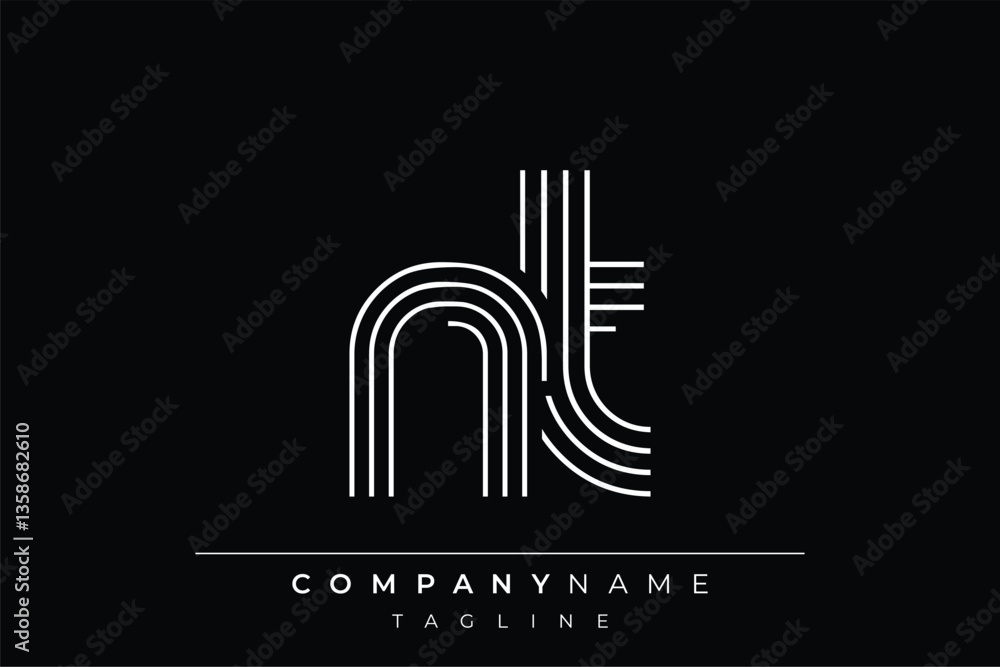 Obraz premium Creative NT lines letter logo design. A simplistic and elegant abstract logo design with linear patterns and initials, suitable for contemporary branding.