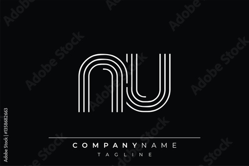 Creative NU lines letter logo design. A simplistic and elegant abstract logo design with linear patterns and initials, suitable for contemporary branding.