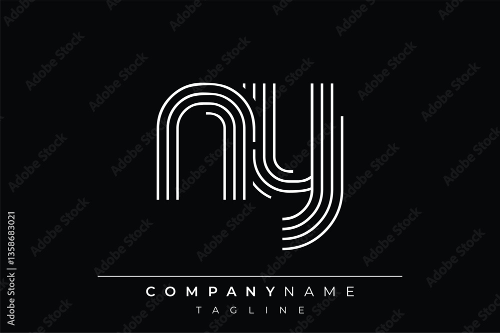 Obraz premium Creative NY lines letter logo design. A simplistic and elegant abstract logo design with linear patterns and initials, suitable for contemporary branding.