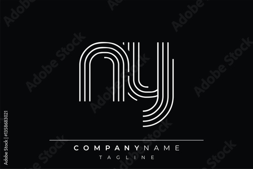 Creative NY lines letter logo design. A simplistic and elegant abstract logo design with linear patterns and initials, suitable for contemporary branding.