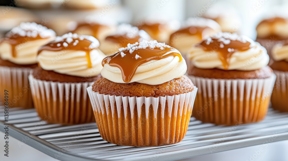 Delicious vanilla cupcakes topped with creamy frosting and caramel drizzle, perfect for any Delicious vanilla cupcakes topped with creamy frosting and caramel drizzle, perfect for any