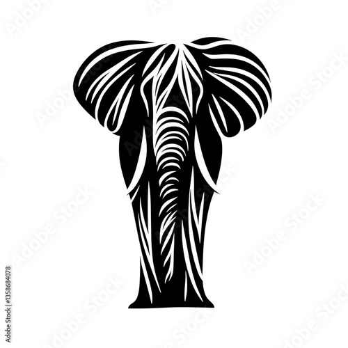 A black silhouette of elephant, stroke lines, minimalist art style, vector, isolated, transparent background  