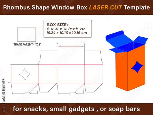 Rhombus Shape Window Box LASER CUT Template for Unique Packaging