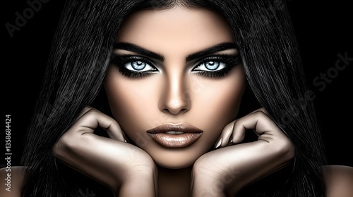 Wallpaper Mural Stunning Portrait of a Woman with Striking Blue Eyes and Glossy Lips in Dramatic Lighting Torontodigital.ca