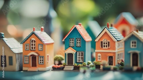 Wallpaper Mural Close-up of a group of toy houses on a table, intricate details and bright colors in focus, blurred edges creating depth and interest Torontodigital.ca