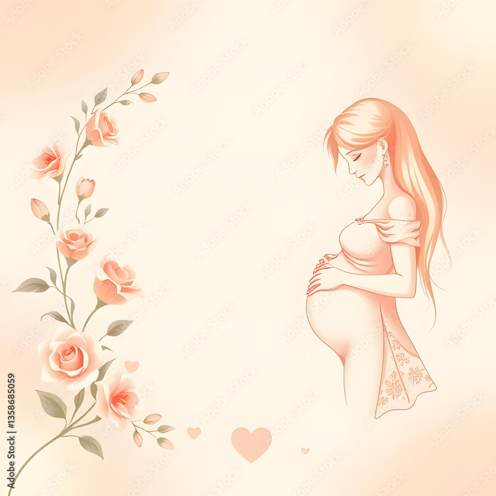 Mother’s Day Background with Pregnant Woman and Floral Frame Mother’s Day Background with Pregnant Woman and Floral Frame
