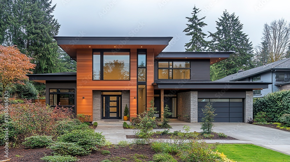 Contemporary house concept featuring sustainable materials, large windows for natural light, and open floor plans, ideal for rental or sale promotions. Contemporary house concept featuring sustainable materials, large windows for natural light, and open floor plans, ideal for rental or sale promotions.
