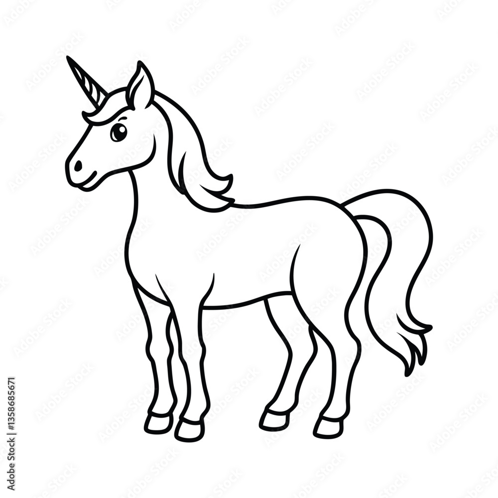 Fototapeta premium Cute Cartoon Outline Illustration of a Unicorn for Coloring Activity