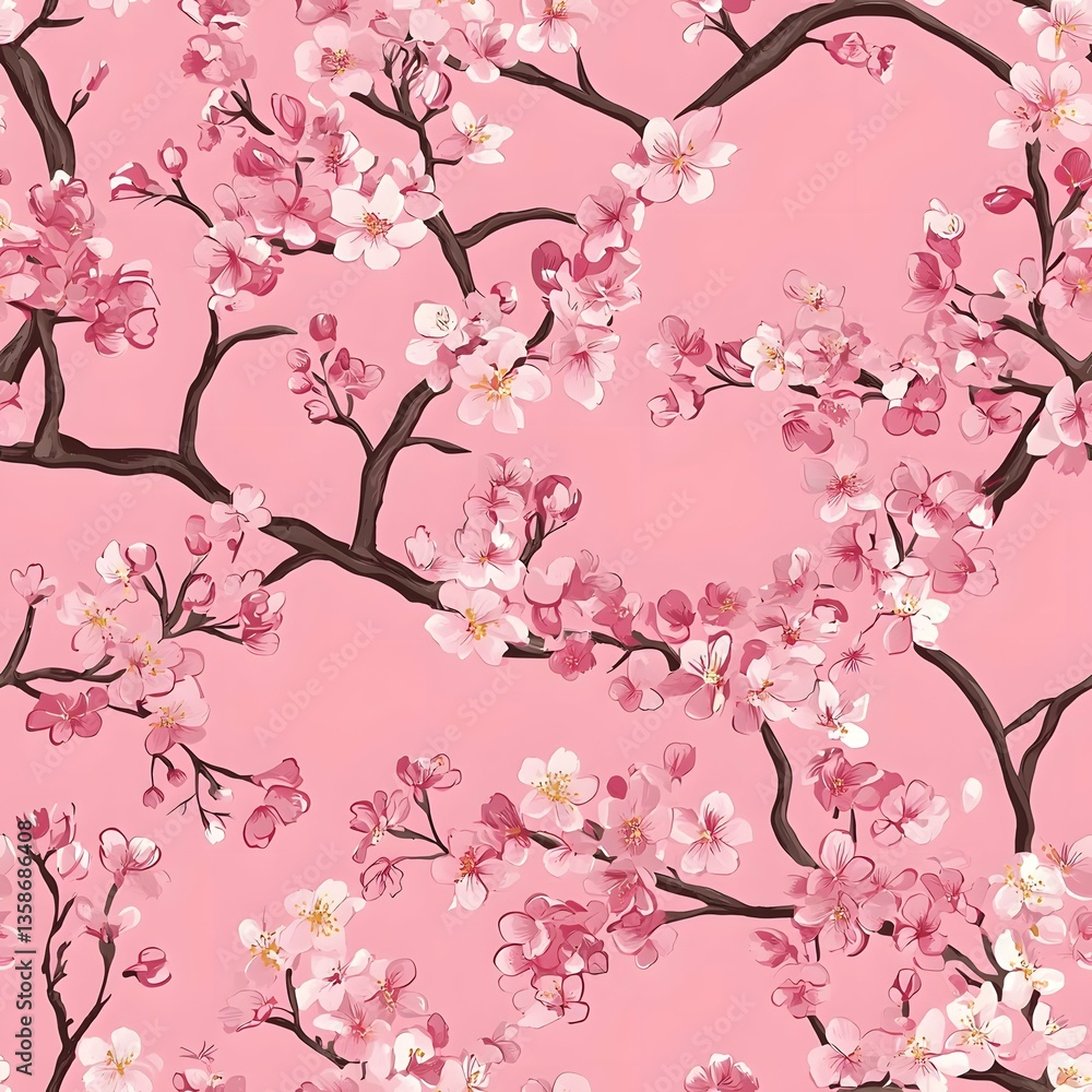 Graceful cherry blossoms in vibrant pink atop a gentle backdrop, ideal for stylish decor. Graceful cherry blossoms in vibrant pink atop a gentle backdrop, ideal for stylish decor.