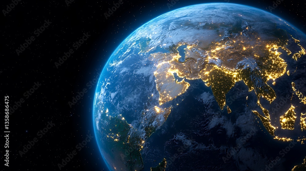Fototapeta premium Earth at Night Stunning View of Asia with City Lights From Space