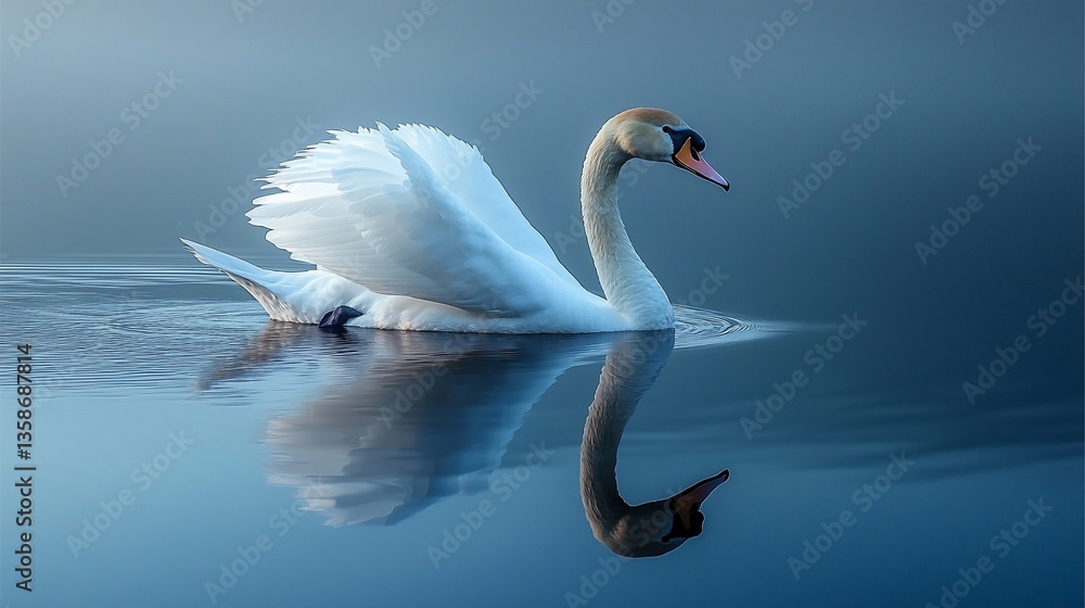 Fototapeta premium Majestic swan gracefully gliding on tranquil water