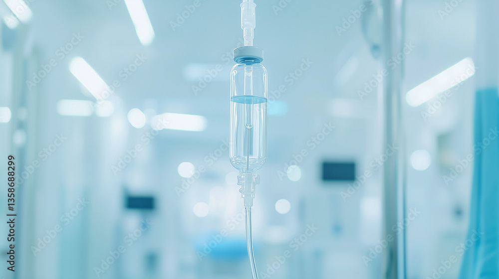 IV Drip in Medical Setting: A close-up shot of an intravenous (IV) drip, with a blurry hospital corridor in the background, evoking a sense of care and medical treatment. IV Drip in Medical Setting: A close-up shot of an intravenous (IV) drip, with a blurry hospital corridor in the background, evoking a sense of care and medical treatment.