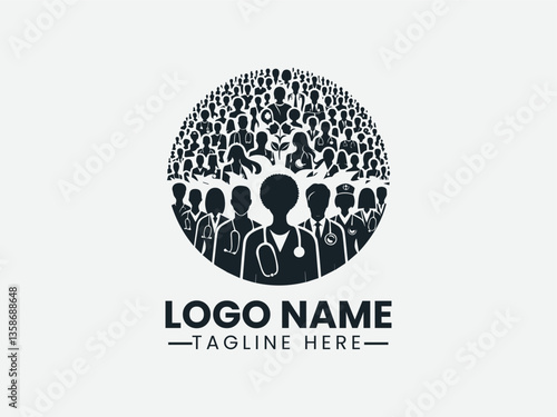 medical professionals forming a circle. Healthcare teamwork logo