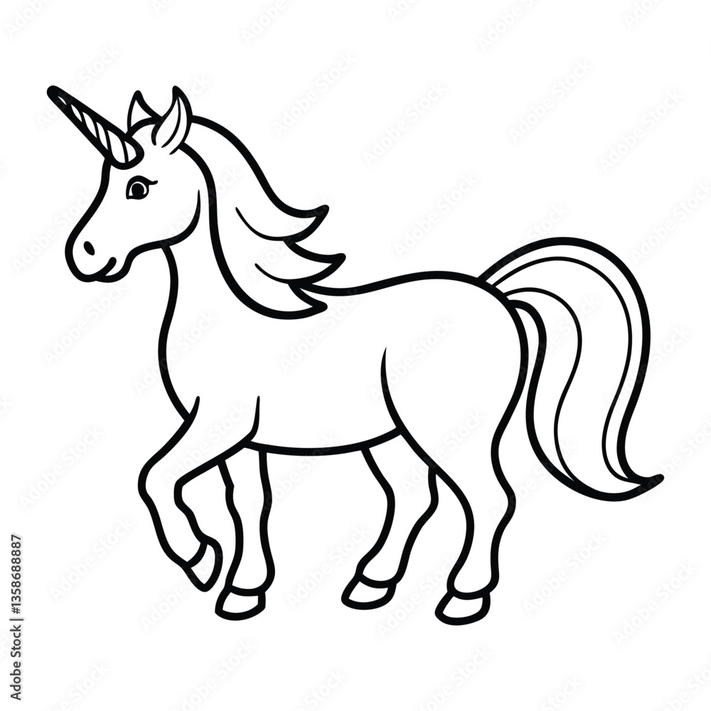 Cute Cartoon Outline Illustration of a Unicorn for Coloring Activity Cute Cartoon Outline Illustration of a Unicorn for Coloring Activity