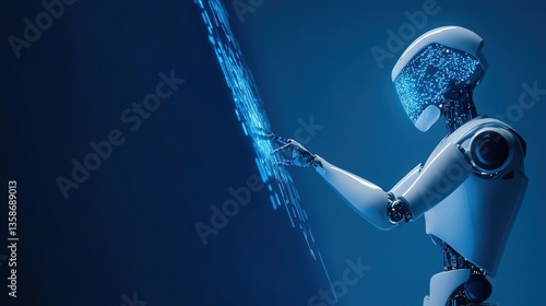 AI Robot Interacting with a Digital Hologram – A Futuristic Representation of Machine Learning, Big Data, and Artificial Intelligence Technology