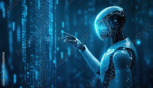 AI Robot Interacting with a Digital Hologram – A Futuristic Representation of Machine Learning, Big Data, and Artificial Intelligence Technology