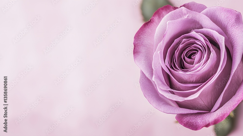 Fototapeta premium Closeup of a Beautiful Purple Rose Flower with Soft Petals on a Light Pink Background