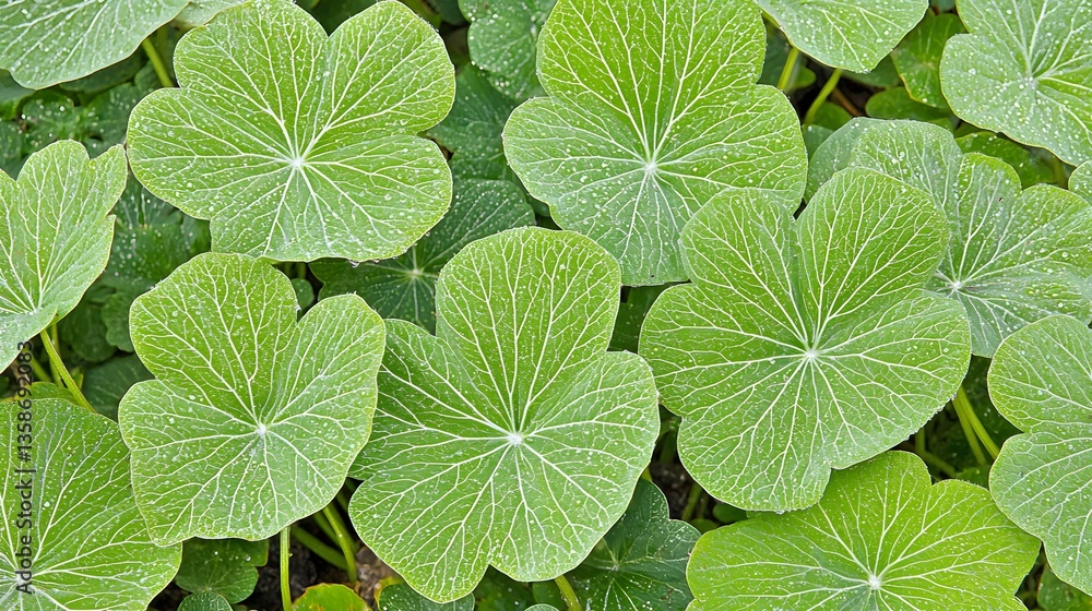 Vibrant Green Leaves with Unique Patterns in a Natural Botanical Setting in Daylight
