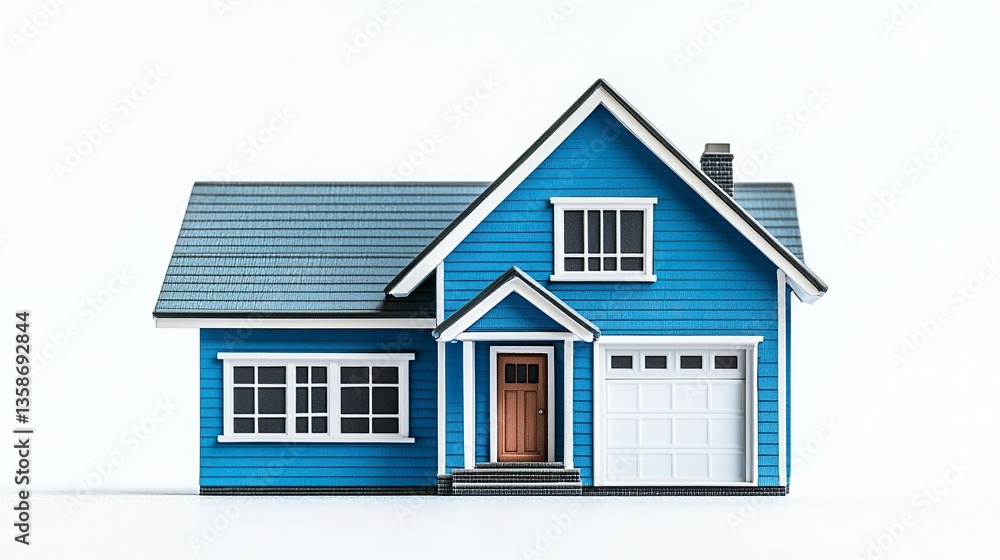 Blue house miniature with simple roof design neat facade and vibrant color clean and clear representation of real estate isolated on white. Blue house miniature with simple roof design neat facade and vibrant color clean and clear representation of real estate isolated on white.