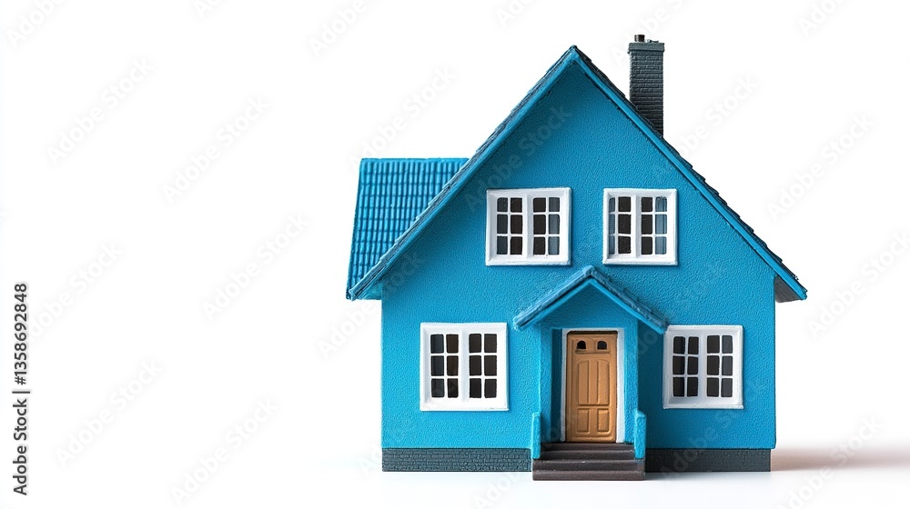Blue house miniature with simple roof design neat facade and vibrant color clean and clear representation of real estate isolated on white. Blue house miniature with simple roof design neat facade and vibrant color clean and clear representation of real estate isolated on white.
