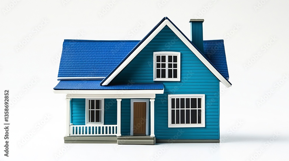 Blue house miniature with simple roof design neat facade and vibrant color clean and clear representation of real estate isolated on white. Blue house miniature with simple roof design neat facade and vibrant color clean and clear representation of real estate isolated on white.