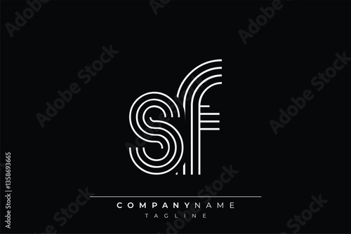 Creative SF lines letter logo design. A simplistic and elegant abstract logo design with linear patterns and initials, suitable for contemporary branding.
