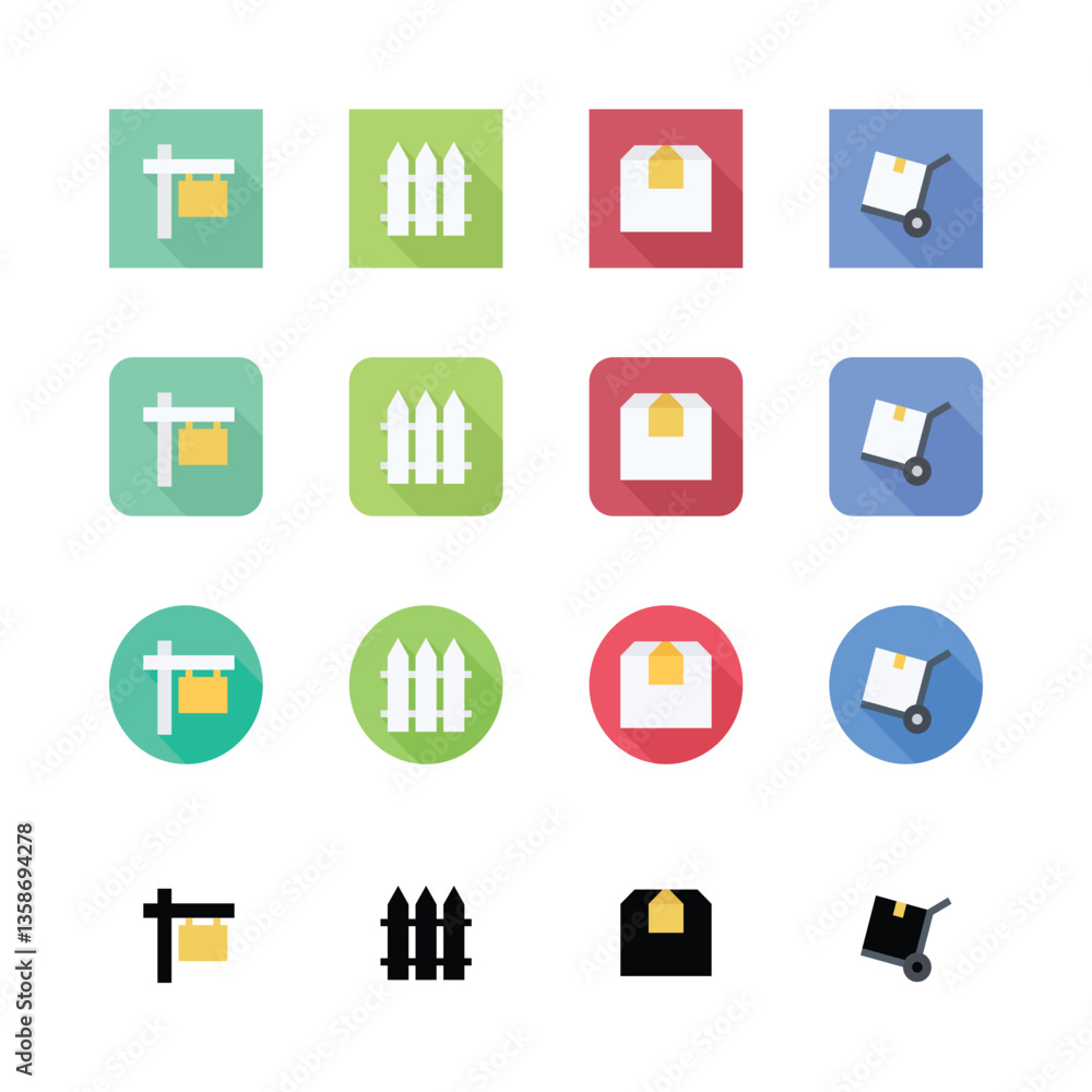 Flat icons set for web and mobile applications featuring various symbols for business, communication, and daily tasks Flat icons set for web and mobile applications featuring various symbols for business, communication, and daily tasks